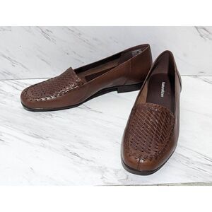 Naturalizer Women's Brown Leather Slip On Woven Tie Loafer Flat Shoes Size 9M